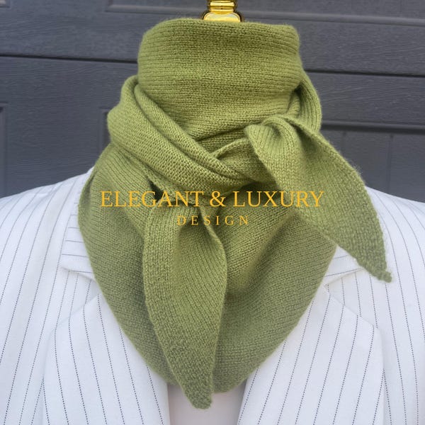 Cashmere Blend Triangle Scarf: Solid Color Warm Headscarf, Olive scarf,Warm scarf,Warm Accessories, Christmas, Birthday Gift, Gift for her