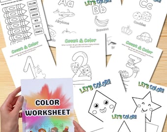 Color Worksheet for Kids – Learning Colors Printable for Preschool & Kindergarten – Educational Activity PDF, color, letter, animals, shapes