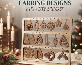 Christmas Earrings SVG Bundle, Holiday Laser Cut Earring Files, Christmas Jewelry SVG DXF, Glowforge Cricut Files, Wood Earrings, Xmas Files