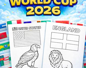 World Cup 2026 Coloring Pages Printable, 45 World Flags with Animal Symbol , Kids Soccer Activity,World Cup Coloring Book,(digital Download)