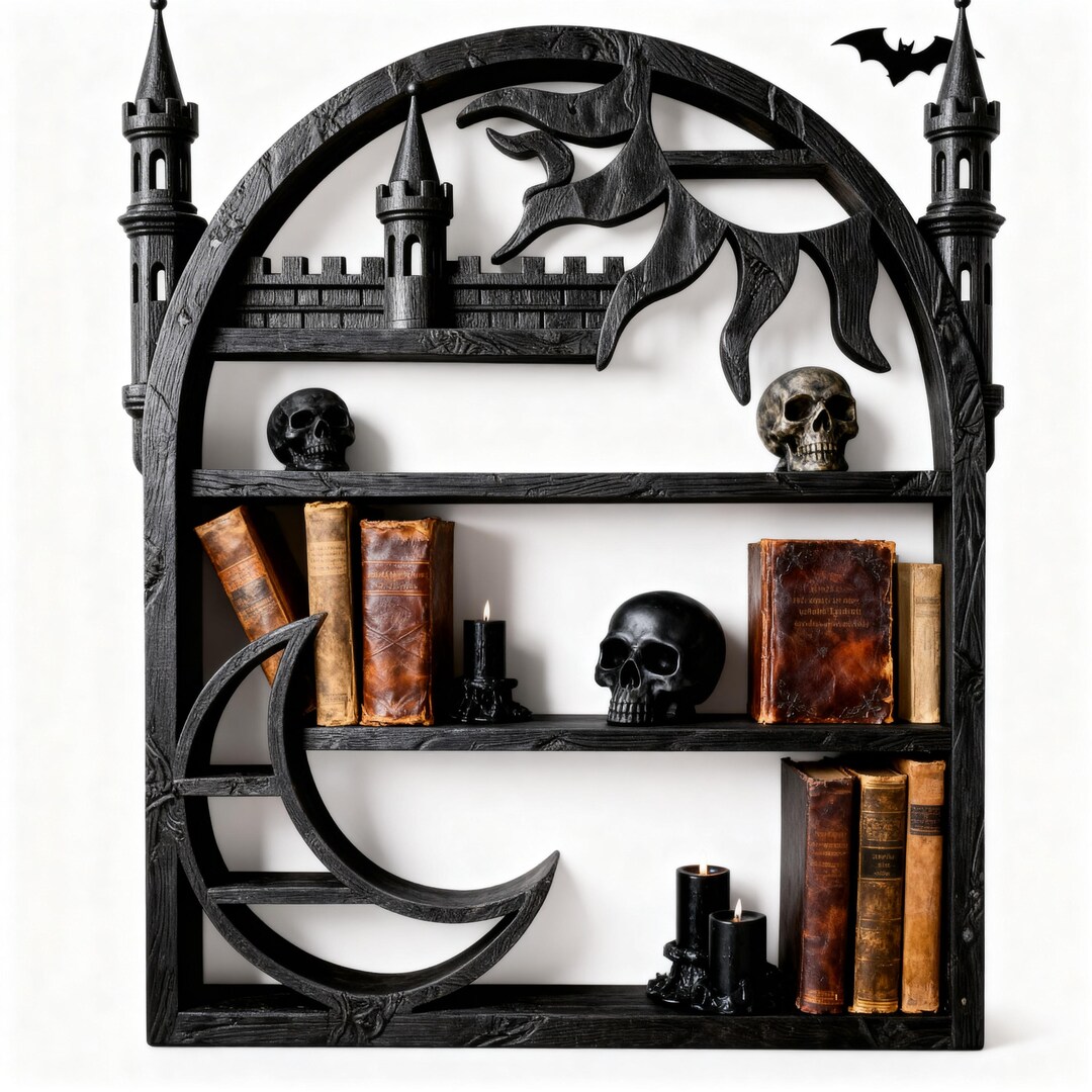 Gothic Moon Castle Shelf STL File | Witchy Crystal Wall Shelf 3D Print ...