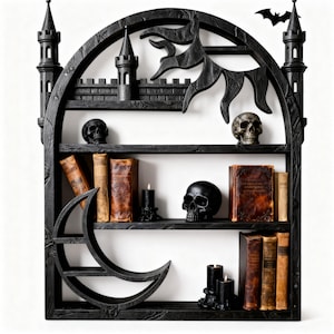 Gothic Moon Castle Shelf STL File | Witchy Crystal Wall Shelf 3D Print