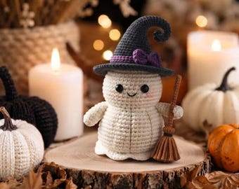 Ghost Crochet Pattern PDF, Cute Classic Amigurumi Ghost, Halloween Plush Digital Download, Halloween Cute Ghost Witch Doll, DIY Plush Toy