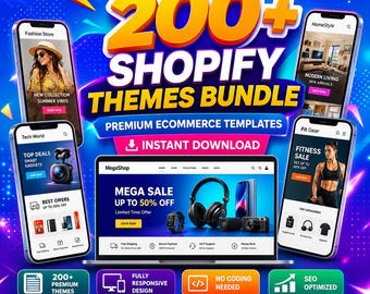 200+ Shopify Templates Bundle, Shopify Custom Website Design, eCommerce Website Themes, Custom Shopify Theme Design, Instant Download
