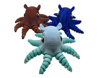 Movable Octopus 3D printed toy and aquarium decoration - with great color gradient and real eyes