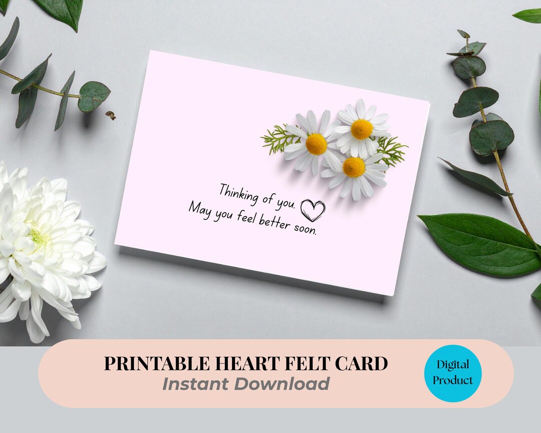 Thinking of You Card: Pink Pastel Floral Design (PDF Files) - Etsy