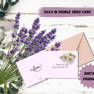 Wunschkarte, druckbare Thinking Of You-Karte, gefaltete und doppelseitige Karte, rosa Pastellkarte, Pastellblumenkarte, gute Besserung.