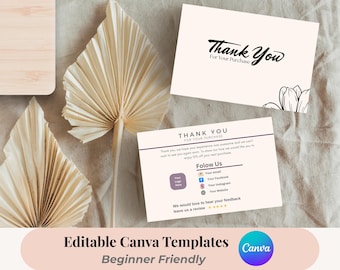 Druckbare Dankeskarte Vorlage | Dankeskarte für kleine Unternehmen | Bearbeitbare Canva-Vorlage PDF