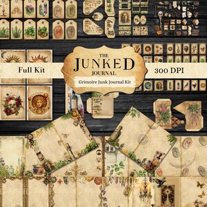 Printable Grimoire Junk Journal Kit, ideal for scrapbooking and crafting. Digital Download.