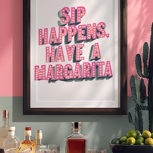 Digitaldruck, Vintage Margarita-Druck, Signature-Cocktail, lustiges Retro-Las Vegas-Zeichen, Cocktailkunst, Glühbirne, Barwagenkunst