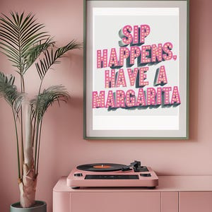 Vintage Margarita-Druck, freches Bar-Dekor, lustiges Retro-Las Vegas-Zeichen, Cocktail-Wandkunst, fettgedruckte Glühbirne, Barwagen-Kunst