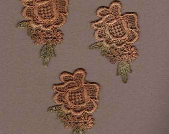 Hand Dyed Venise Lace Appliques Vintage Fall Bliss Florals Set of 3