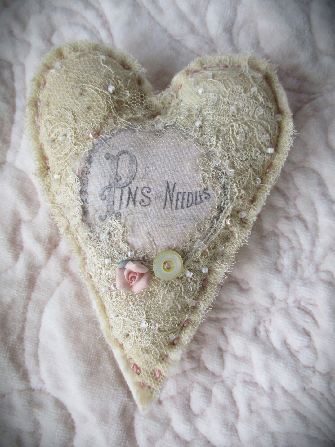 Petite Tattered Vintage Lace Keepsake Pincushion Pins and Needles Etsy