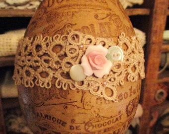 Vintage Tatted Lace Chocolat Cacao Ad Collage Shabby Easter Goose Egg 1  Spring Decor