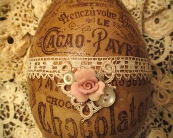 Vintage Tatted Lace Chocolat Cacao Ad Collage Shabby Easter Goose Egg 2  Spring Decor