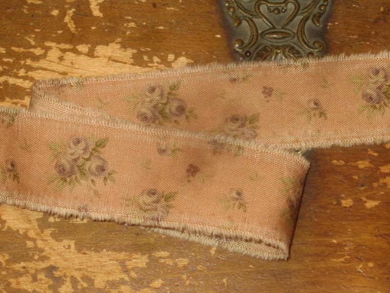 Tattered Tea Stained Fabric Petite Ribbon Violet Rust Roses Rare Fabric ...