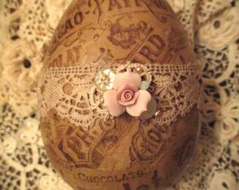 Vintage Tatted Lace Chocolat Cacao Ad Collage Shabby Easter Goose Egg 3  Spring Decor