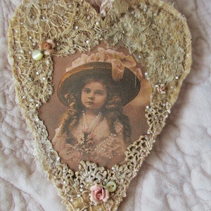 Vintage Lace Collage Hanging Heart Edwardian Hat Girl - Etsy