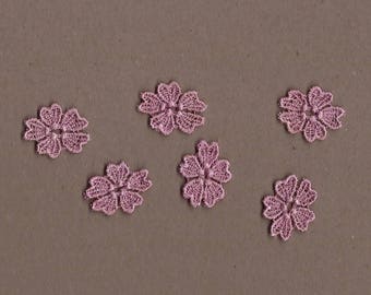 Set di 6 applicazioni di piccoli fiori floreali in pizzo Venise tinto a mano rosa invecchiata