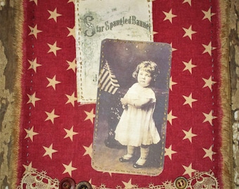 Patriotic Girl with Flag 4th of July Mini Quilt Collage Star Spangled Banner