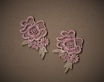 Farbowane ręcznie aplikacje z koronki weneckiej w kolorze shabby pink latte florals zestaw 2 szt.