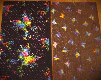 Crazy Quilt Fabric Sampler  Metallic Foil Rainbow Butterfy Fabric