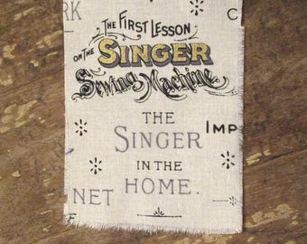 Tattered Fabric Patch Junk Journal Embellishment Singer Sewing Machine Logo Theme