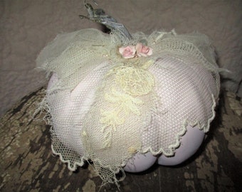 Vintage Lace Blush Pink Embellished Shabby Victorian Fall Pumpkin  Medium Size