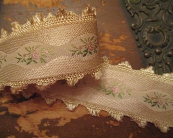 Vintage Appeal Picot Rose Ribbon Crazy Quilt Trim  Vintage Latte Cream