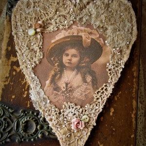 Vintage Lace Collage Hanging Heart Edwardian Hat Girl - Etsy