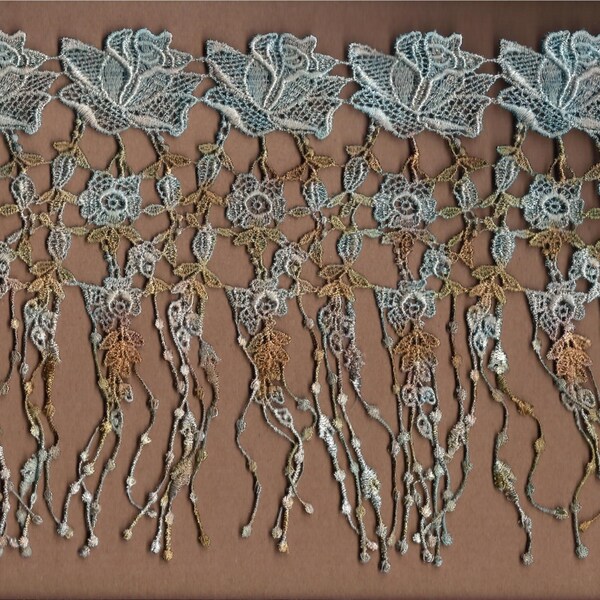 Hand Dyed Venise Lace Drippy Cottage Rose Aged Copper Turquoise