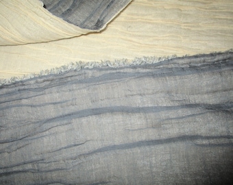 Junk Journal Mixed fiber Art Fabric Sample Accent Piece   Slate Blue Cream Crinkle Silk Gauze 2 Ply  Very Unique