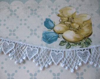 Farbowana ręcznie koronka Venise Petite Hearts, miękka, jasnoniebieska, szalona kołdra, ozdoba dziennika Junk
