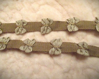 Cotton twill Rosebud bow trim  Crazy Quilt Junk Journal Embellishment  Taupe Fawn