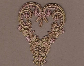 Hand Dyed Venise Lace Applique Victorian Heart Vintage Shabby Bliss