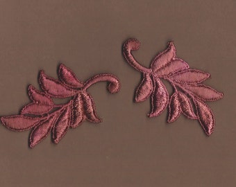 Hand Dyed Venise Lace Appliques Leaf Accents Set of 2 Vintage Rose's n Rust