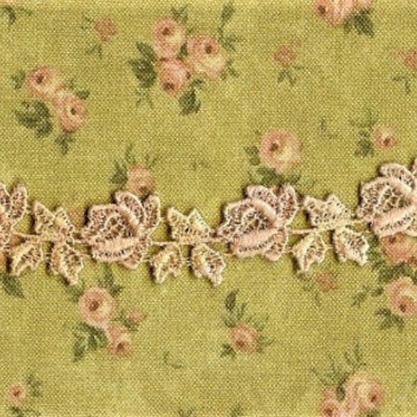 Hand dyed Venise Lace Tiny Rose Garland Appliques  Creme Blush