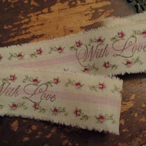 Hand Stamped Sweet Rose Ticking Tea Dyed Ribbon With Love Junk Journal ...