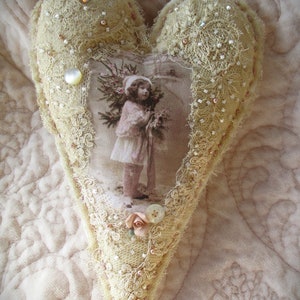 Edwardian Joyeux Noel Winter Girl Vintage Lace Collage Heart Pillow ...