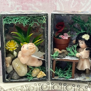 Miniature Fairy Garden  Trunk Vignette in 1:12 one Inch Scale Handmade OOAK