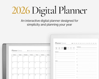 Planificador digital 2026 (PDF) / Planificador diario, mensual y anual con hipervínculos para tabletas de tinta electrónica y aplicaciones de notas / Descarga instantánea