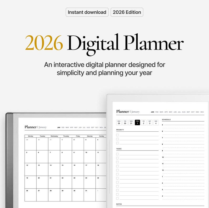 2026 Digital Planner PDF | Hyperlinked Daily/monthly/yearly Planner for ...