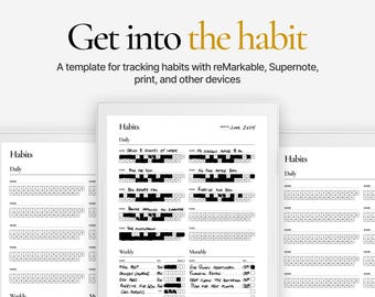 Rastreador de hábitos para reMarkable y Supernote / 4 formatos: diario, semanal y mensual