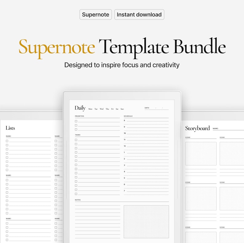 Supernote Template Bundle | Daily Planner, Lists, Storyboard (PDF & PNG ...