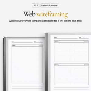 Website UX Wireframe Template for A5 Tablets – reMarkable, Supernote, Kindle Scribe | Digital template for Web Design & UI Sketching