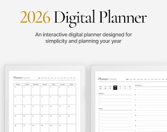 Planificador digital 2026 para Supernote/Hipervínculos, Diseño minimalista (PDF)