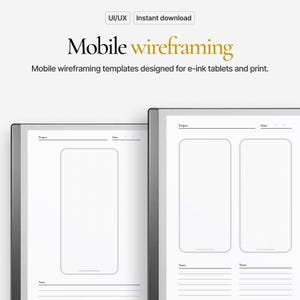 Mobile UX Wireframe Template for A5 Tablets – reMarkable, Supernote, Kindle Scribe | Digital Notebook for App Design & UI Sketching