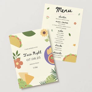 Editable Taco Night Invitation & Menu Template - Instant Download, Canva Template, Fiesta Party, DIY Dinner Party Invitation