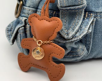 Teddy Bear Bag Charm – Faux Leather Bag Charm with Gold Pendant | Cute Bear Accessory in 4 Colors