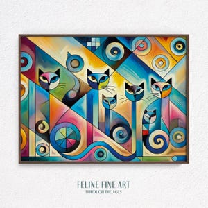Modern Abstract Cat Wall Art – Colorful Geometric Printable Art, Digital Download, Whimsical Cat Decor, Cubist Animal Artwork for Cat Lovers